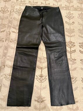 Black Leather Pants BCBG Max Azria Size 8 32” waist x 31” inseam Lined Bootcut